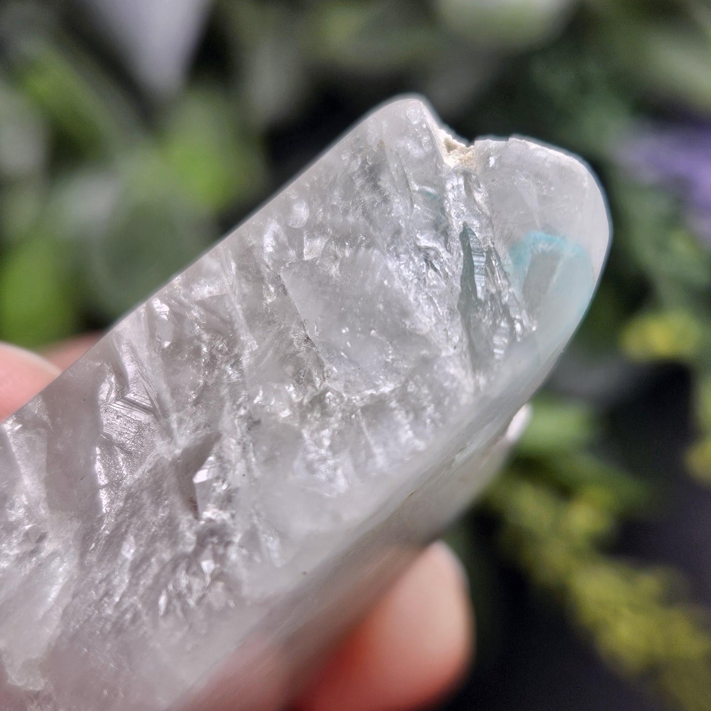 Ajoite Phantom in Quartz Specimen 50.87g, Polished Ajoite Crystal, Ajoite from South Africa Messina Mine, Blue Ajoite Phantom