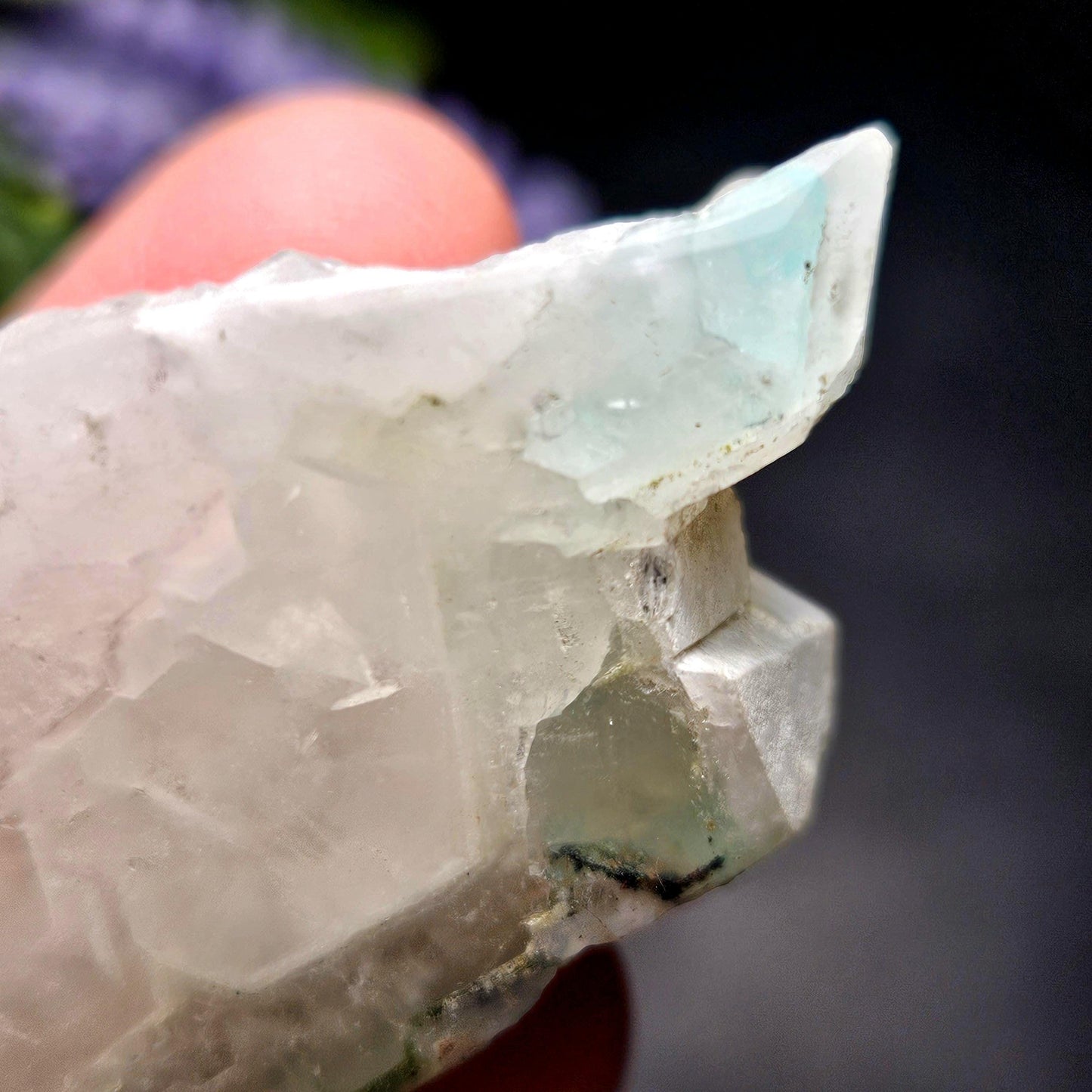 Ajoite Phantom in Quartz Specimen 50.87g, Polished Ajoite Crystal, Ajoite from South Africa Messina Mine, Blue Ajoite Phantom