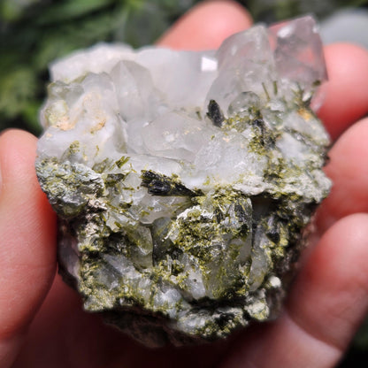 Dream Quartz Crystal Cluster 138g, Epidote in Quartz Cluster, Green Epidote Inclusions in Terminated Quartz