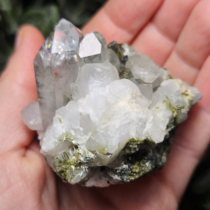 Dream Quartz Crystal Cluster 138g, Epidote in Quartz Cluster, Green Epidote Inclusions in Terminated Quartz