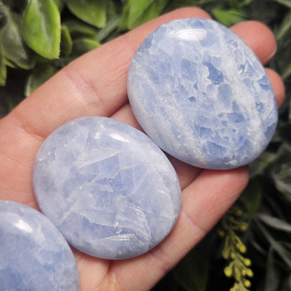 Blue Calcite Palm Stone 1.5"+, Sky Blue Calcite Polished, Blue Calcite Crystal, Polished Blue Calcite