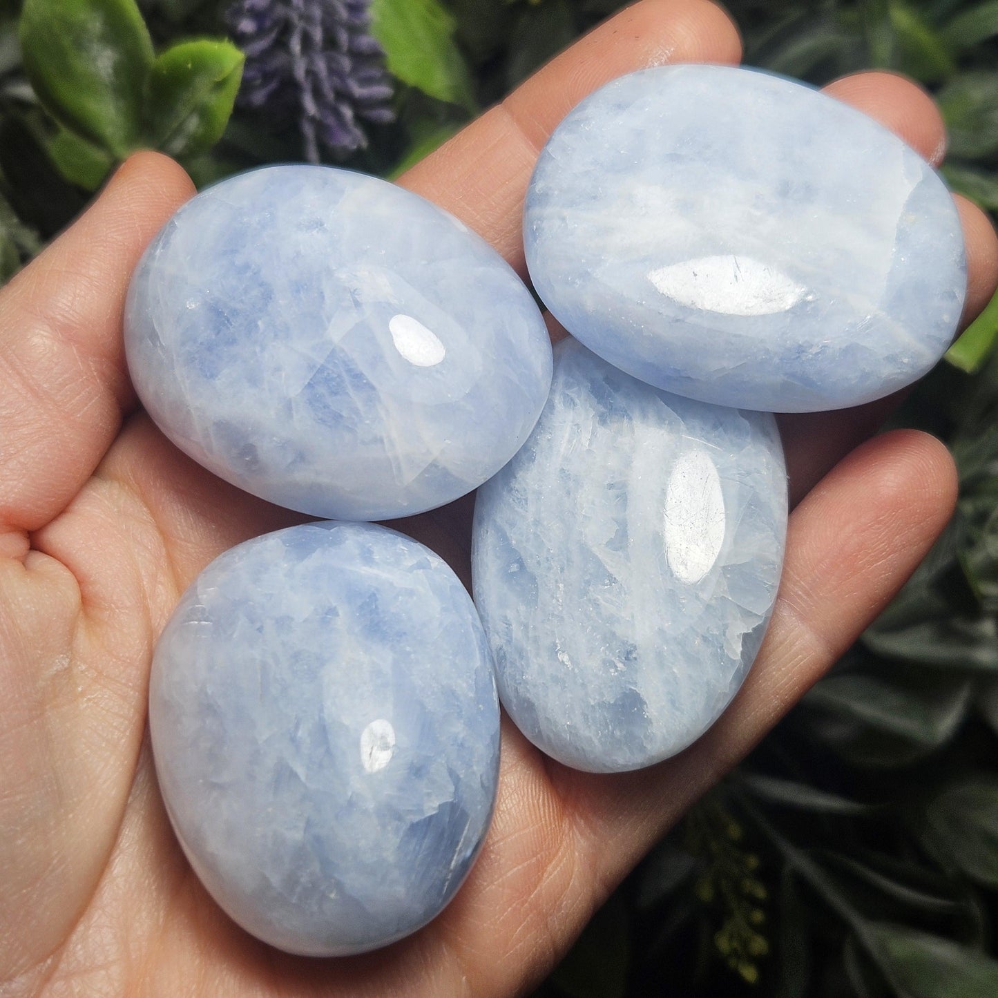 Blue Calcite Palm Stone 1.5"+, Sky Blue Calcite Polished, Blue Calcite Crystal, Polished Blue Calcite