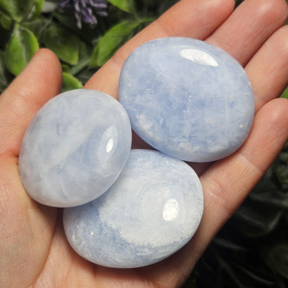 Blue Calcite Palm Stone 1.5"+, Sky Blue Calcite Polished, Blue Calcite Crystal, Polished Blue Calcite
