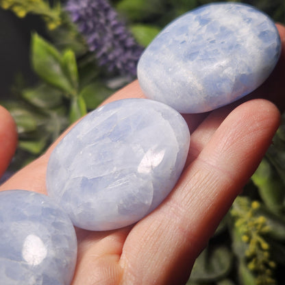 Blue Calcite Palm Stone 1.5"+, Sky Blue Calcite Polished, Blue Calcite Crystal, Polished Blue Calcite