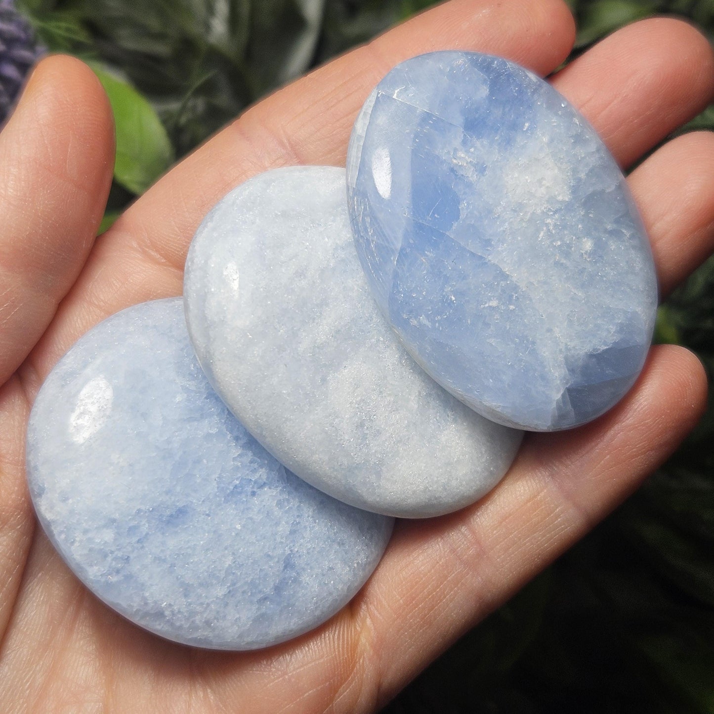 Blue Calcite Palm Stone 1.5"+, Sky Blue Calcite Polished, Blue Calcite Crystal, Polished Blue Calcite