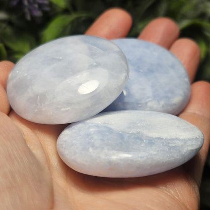 Blue Calcite Palm Stone 1.5"+, Sky Blue Calcite Polished, Blue Calcite Crystal, Polished Blue Calcite
