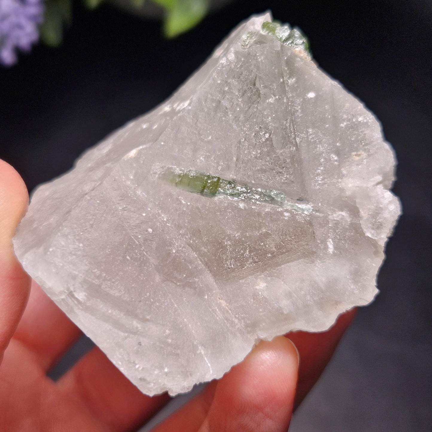Green Tourmaline in Quartz Crystal 130.59g, Brazilian Quartz with Tourmaline, Green Tourmaline Specimen, Tourmaline Crystal