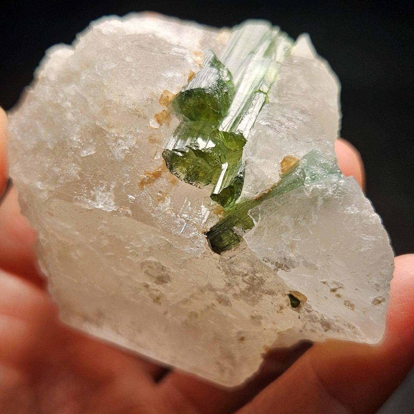 Green Tourmaline in Quartz Crystal 130.59g, Brazilian Quartz with Tourmaline, Green Tourmaline Specimen, Tourmaline Crystal