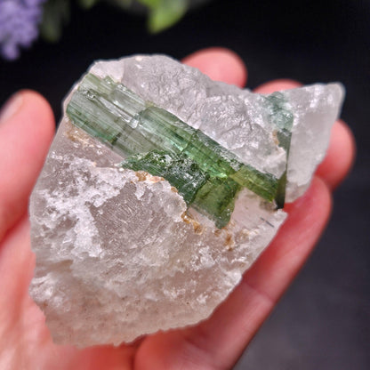 Green Tourmaline in Quartz Crystal 130.59g, Brazilian Quartz with Tourmaline, Green Tourmaline Specimen, Tourmaline Crystal