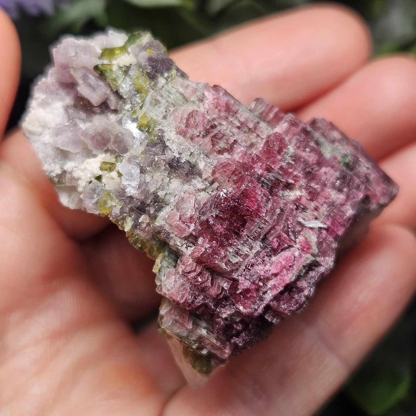 Watermelon Tourmaline in Lepidolite & Quartz from Brazil 73.28g, Pink Tourmaline, Raw Green Tourmaline Specimen, Lepidolite Crystal