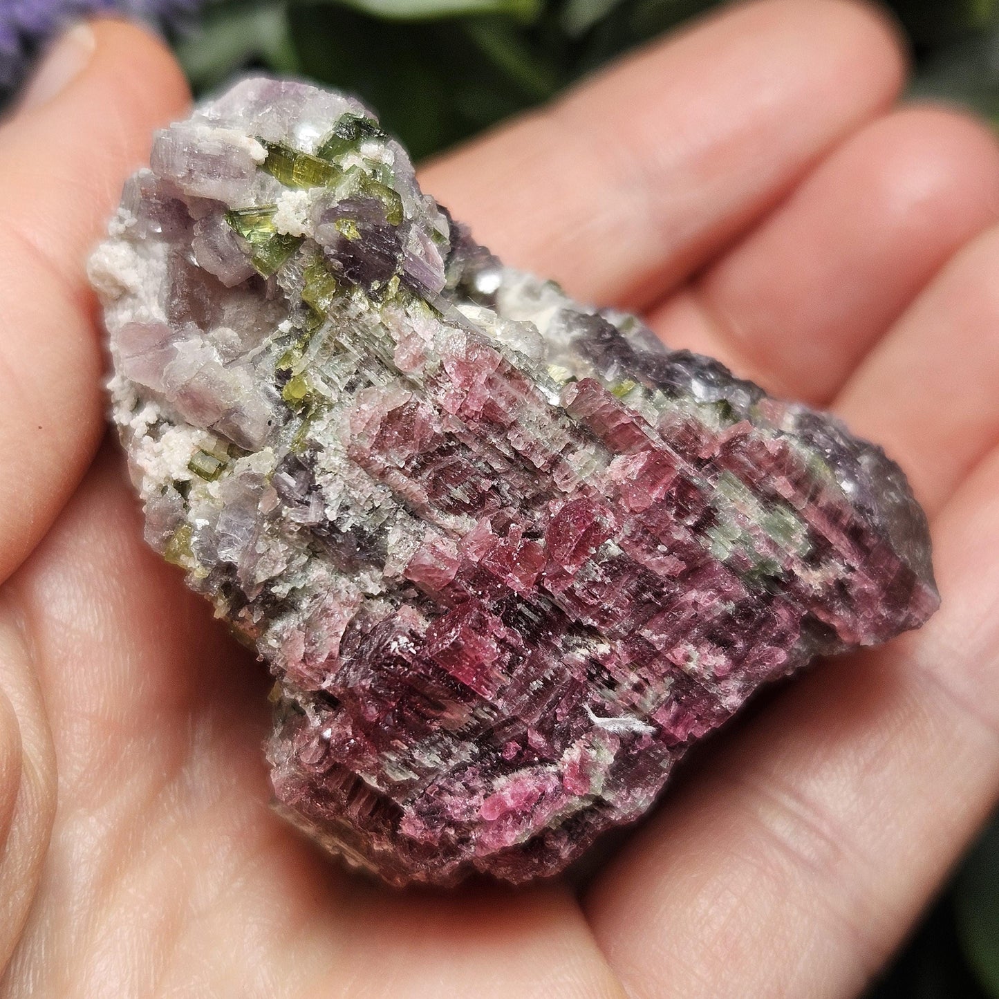 Watermelon Tourmaline in Lepidolite & Quartz from Brazil 73.28g, Pink Tourmaline, Raw Green Tourmaline Specimen, Lepidolite Crystal