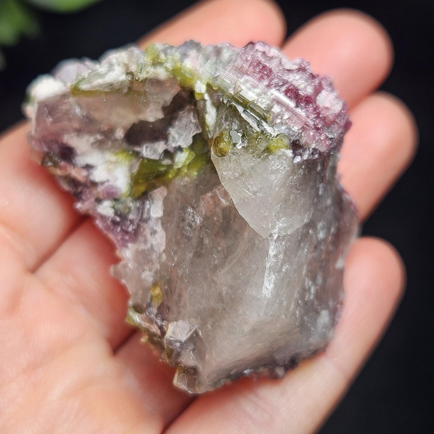 Watermelon Tourmaline in Lepidolite & Quartz from Brazil 73.28g, Pink Tourmaline, Raw Green Tourmaline Specimen, Lepidolite Crystal