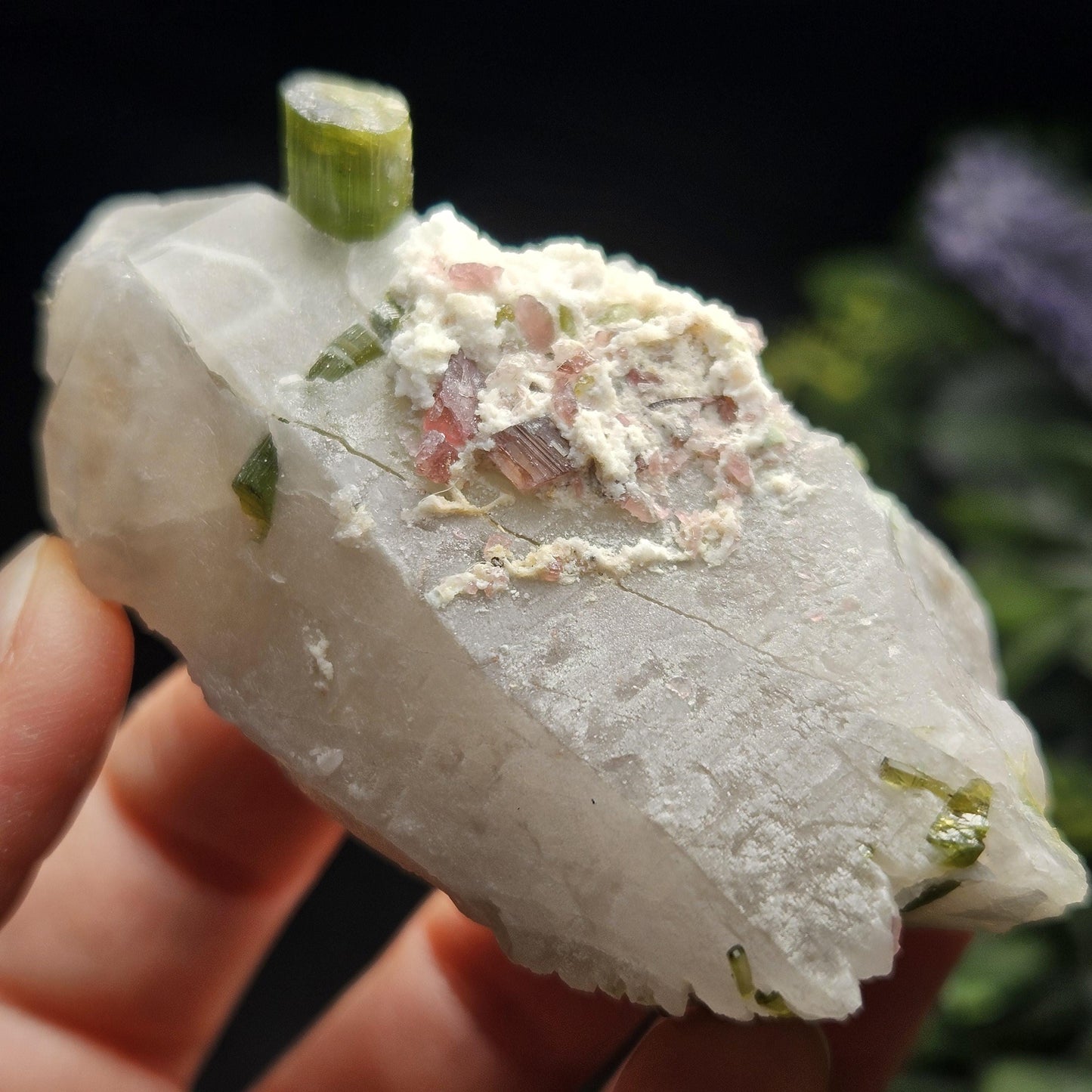 Green & Pink Tourmaline in Quartz Crystal 94.10g, Brazilian Quartz with Tourmaline, Pink Tourmaline Specimen, Watermelon Tourmaline Crystal