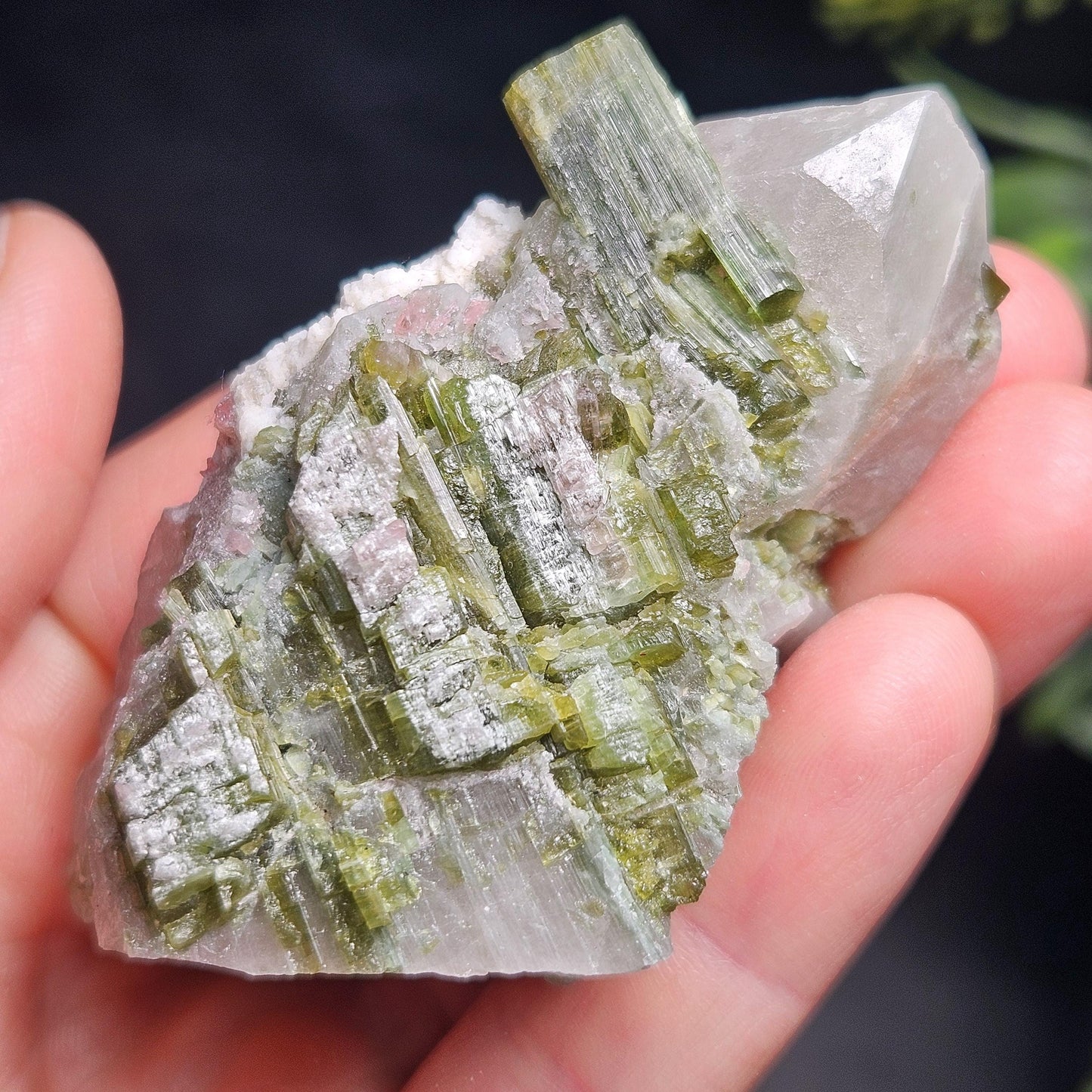 Green & Pink Tourmaline in Quartz Crystal 94.10g, Brazilian Quartz with Tourmaline, Pink Tourmaline Specimen, Watermelon Tourmaline Crystal