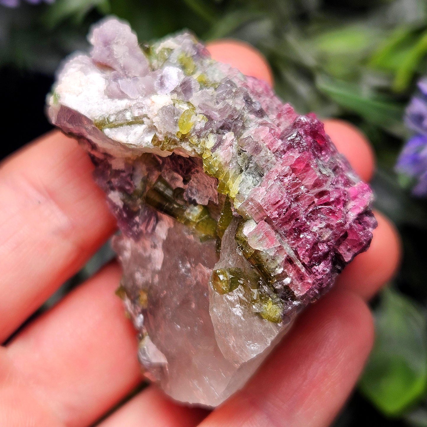 Watermelon Tourmaline in Lepidolite & Quartz from Brazil 73.28g, Pink Tourmaline, Raw Green Tourmaline Specimen, Lepidolite Crystal