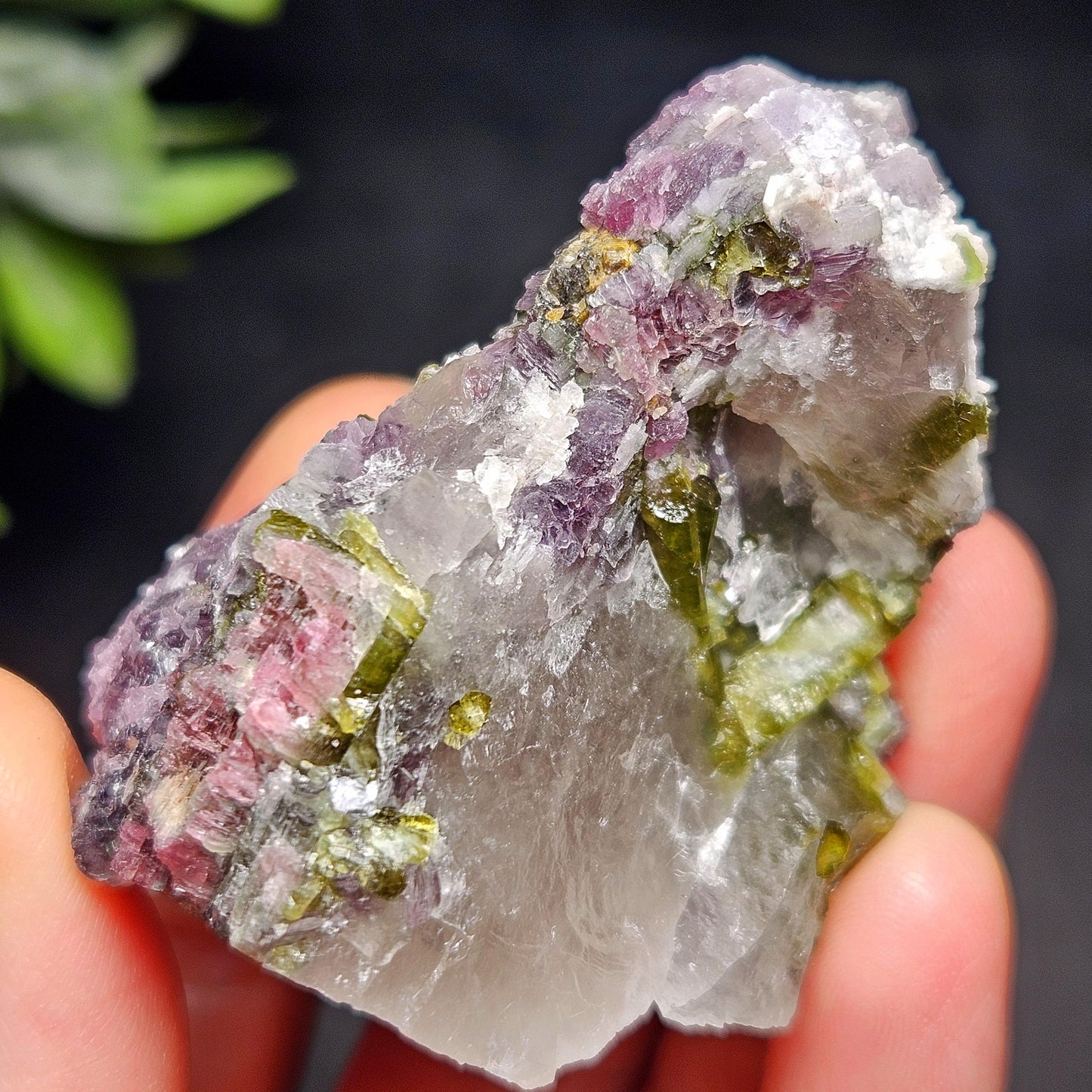Watermelon Tourmaline in Lepidolite & Quartz from Brazil 73.28g, Pink Tourmaline, Raw Green Tourmaline Specimen, Lepidolite Crystal