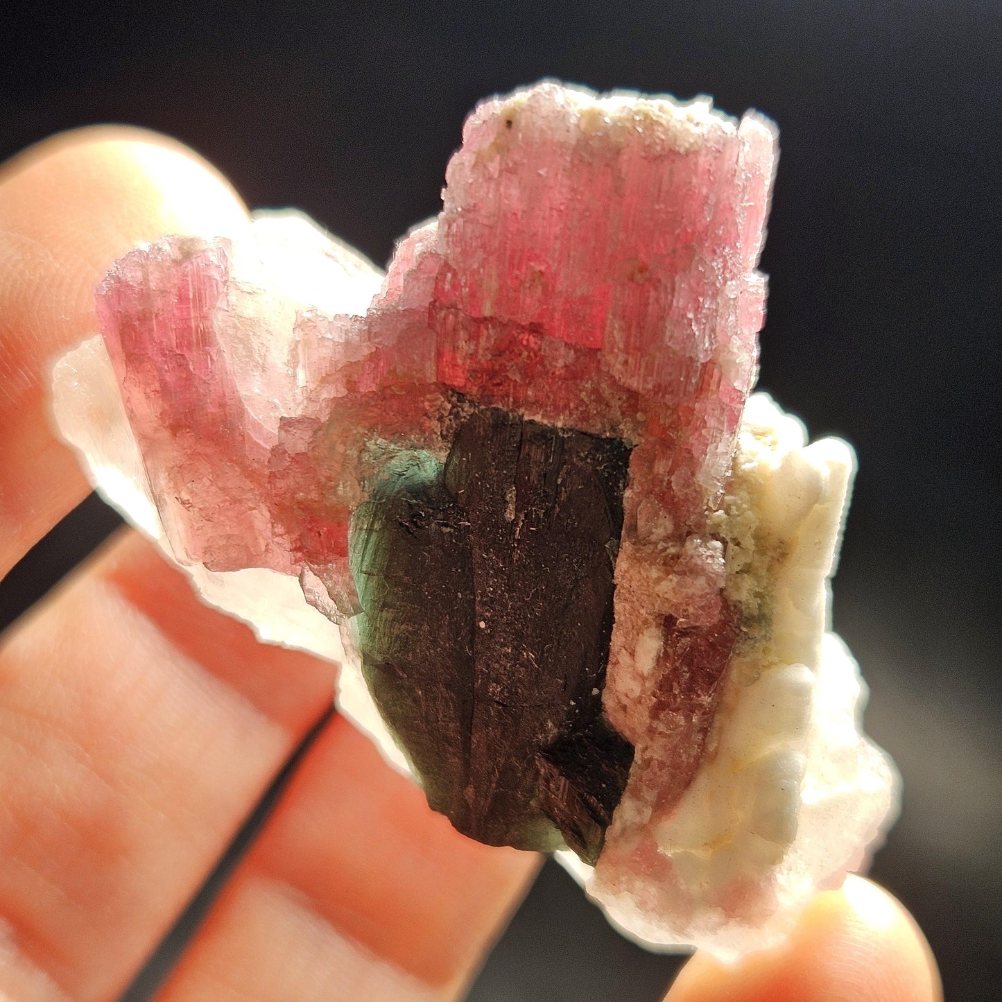 Pink Tourmaline in Quartz from Brazil 29.36g, Blue & Black Raw Brazilian Tourmaline Specimen, Pink Tourmaline Crystal