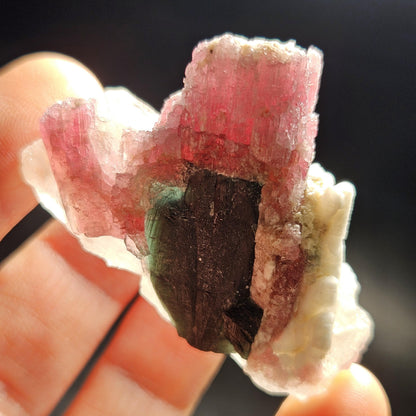 Pink Tourmaline in Quartz from Brazil 29.36g, Blue & Black Raw Brazilian Tourmaline Specimen, Pink Tourmaline Crystal