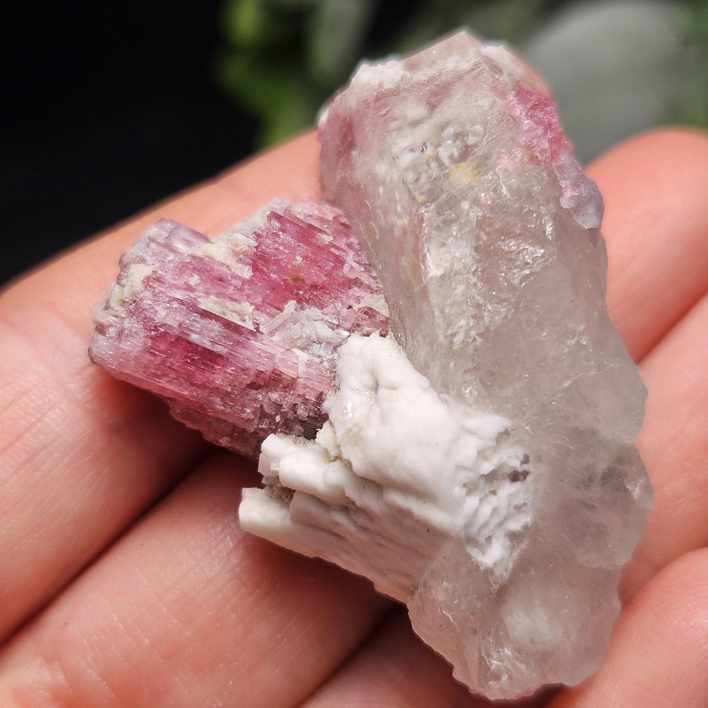 Pink Tourmaline in Quartz from Brazil 29.36g, Blue & Black Raw Brazilian Tourmaline Specimen, Pink Tourmaline Crystal