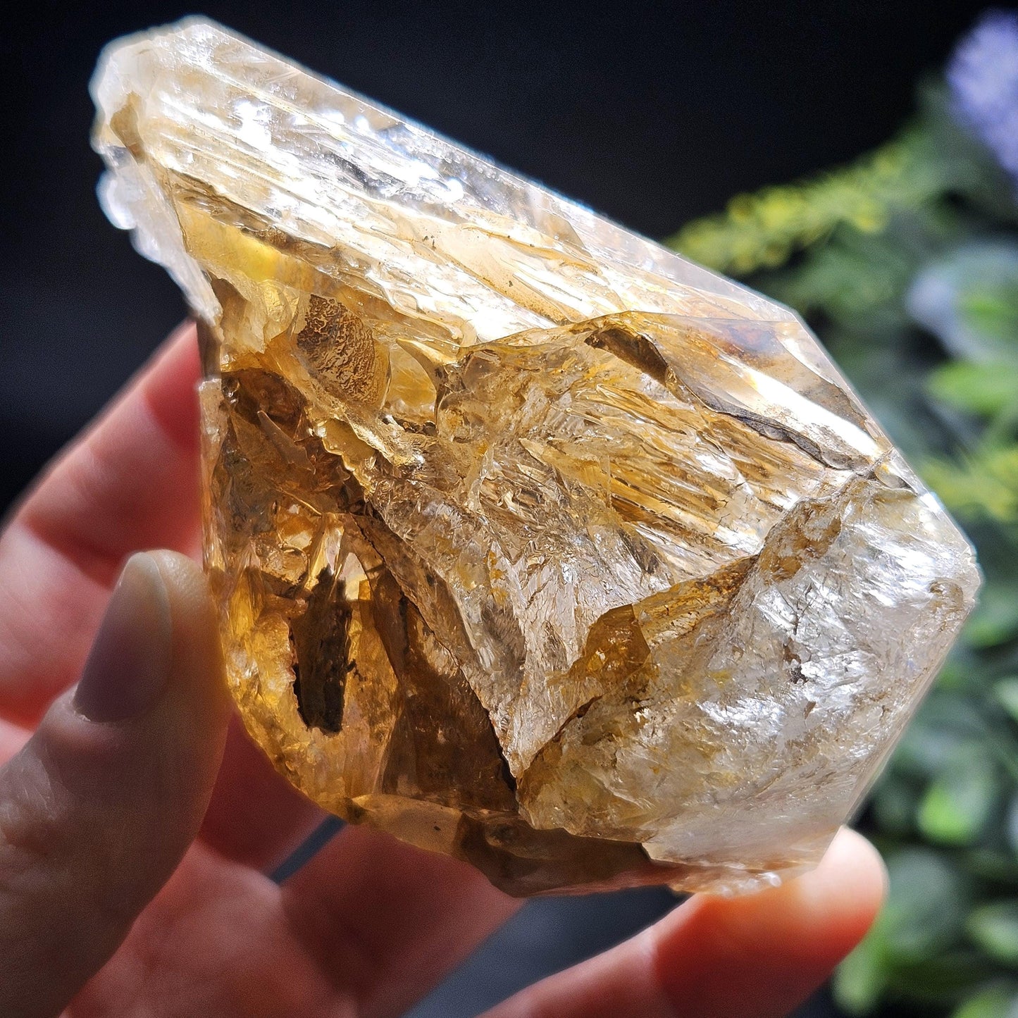 Rainbow Herkimer Diamond Quartz 231g, Skeletal Herkimer Crystal with Rainbow Inclusion, Golden Herkimer Diamond