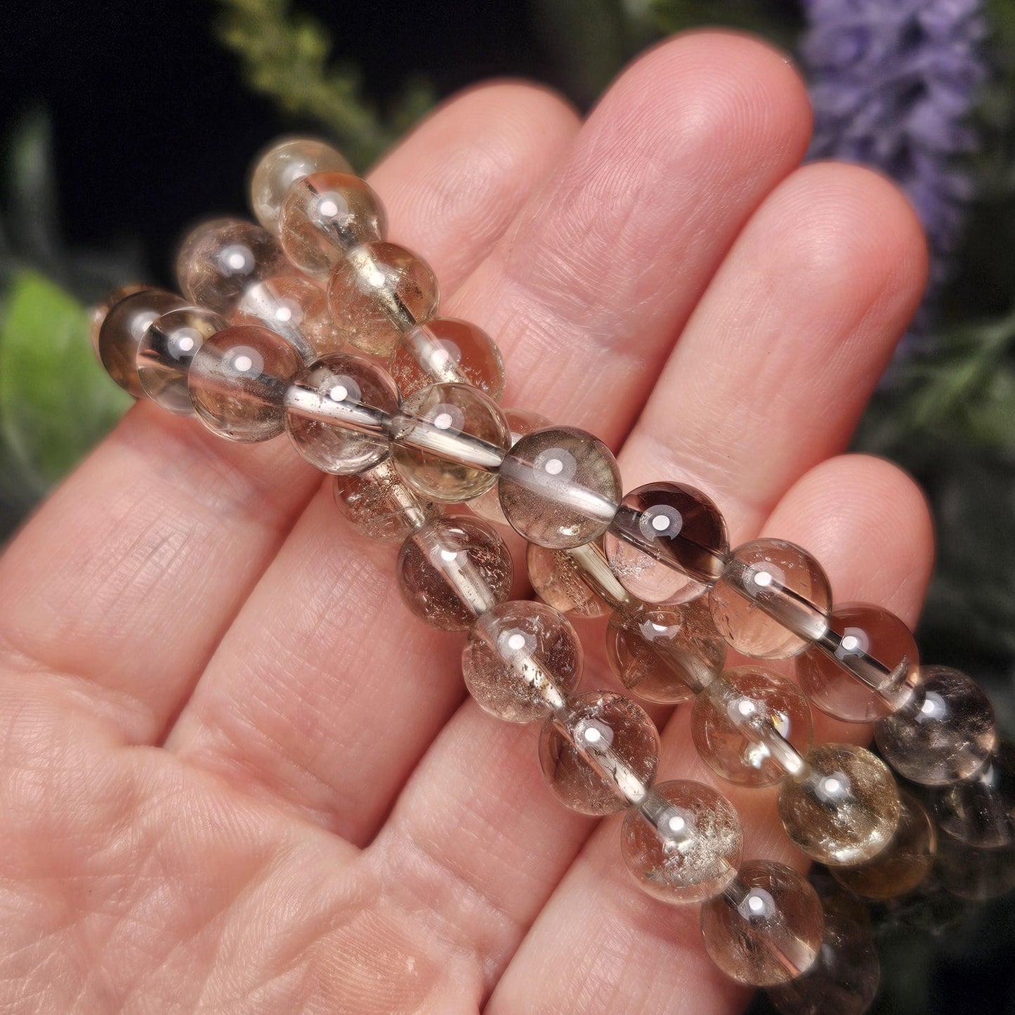 Smoky Citrine Quartz Crystal Bracelet (8mm beads), Natural Beaded Gemstone Bracelet, Polished Smoky Quartz Crystal