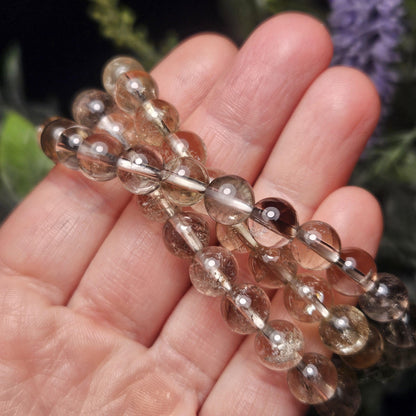 Smoky Citrine Quartz Crystal Bracelet (8mm beads), Natural Beaded Gemstone Bracelet, Polished Smoky Quartz Crystal