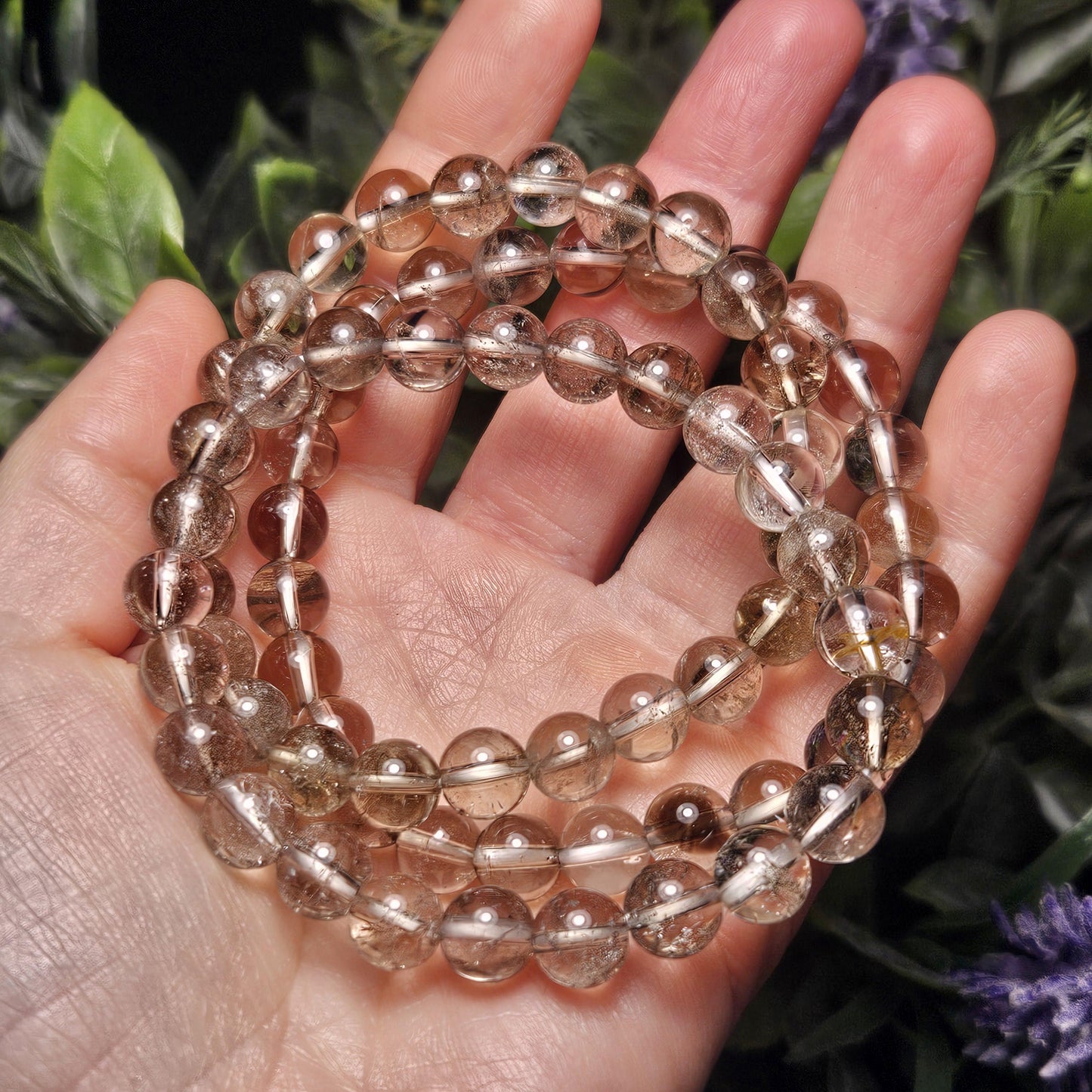 Smoky Citrine Quartz Crystal Bracelet (8mm beads), Natural Beaded Gemstone Bracelet, Polished Smoky Quartz Crystal