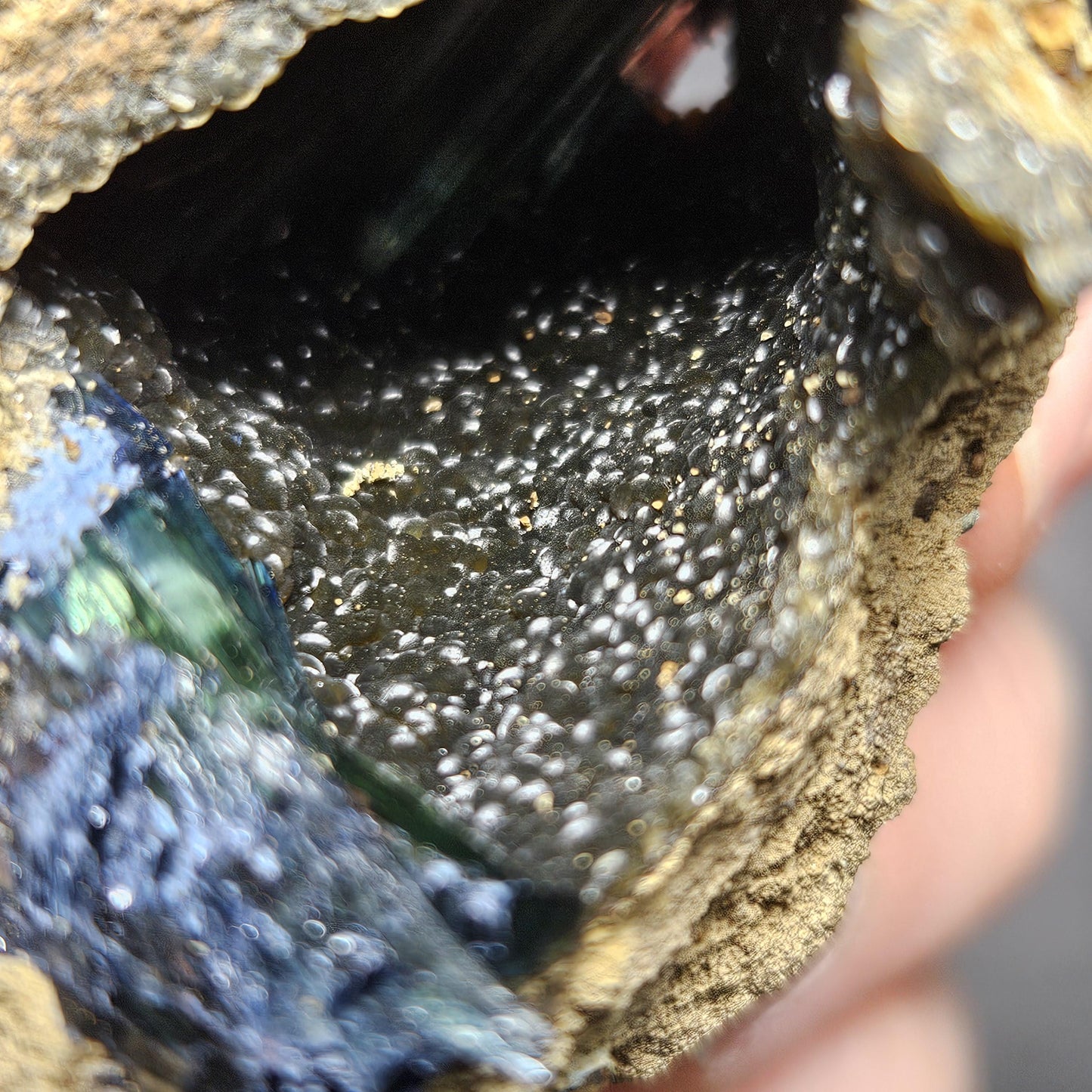 Vivianite Crystal Cluster with Botryoidal Chalcedony 63.24g, Raw Blue