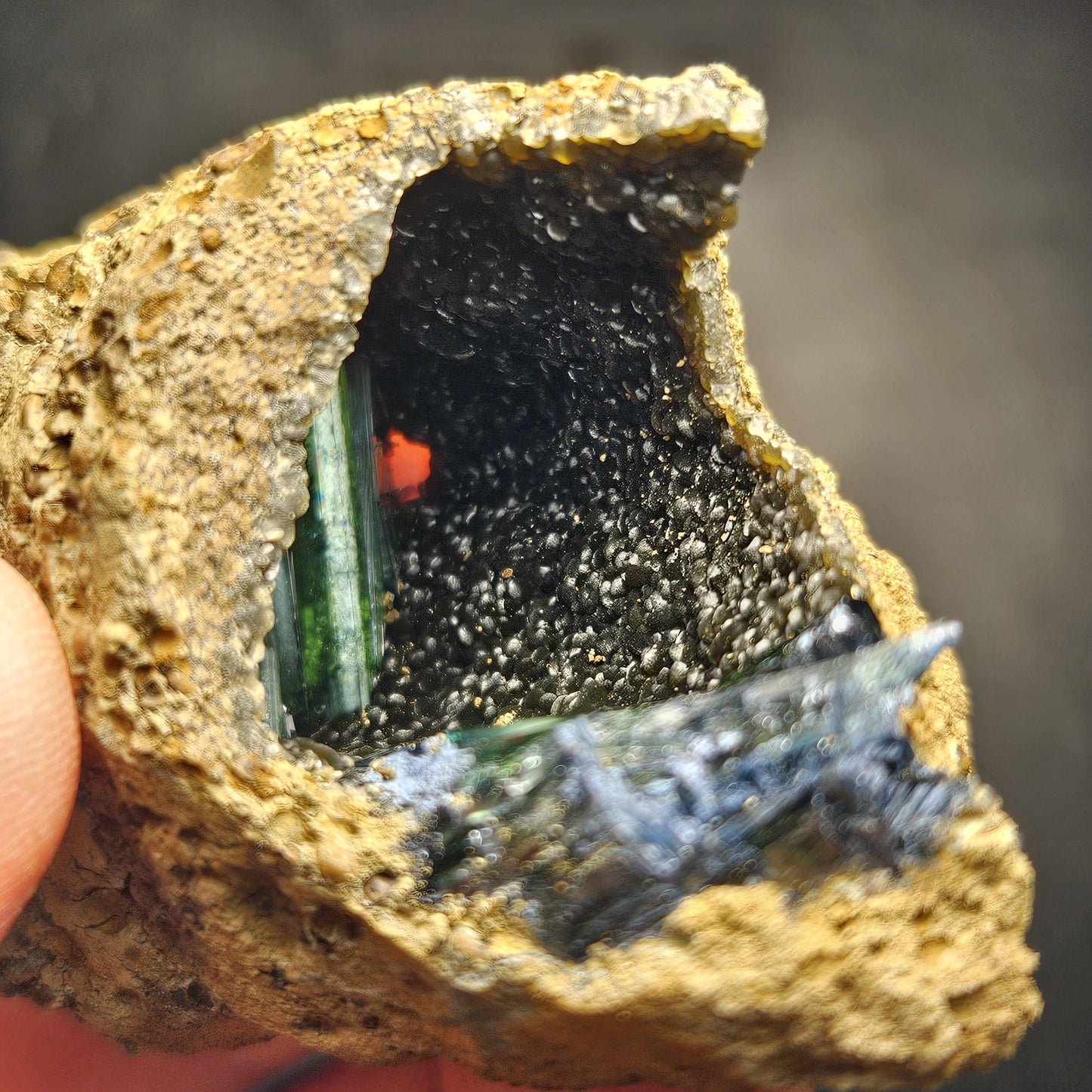 Vivianite Crystal Cluster with Botryoidal Chalcedony 63.24g, Raw Blue