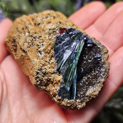 Vivianite Crystal Cluster with Botryoidal Chalcedony 63.24g, Raw Blue
