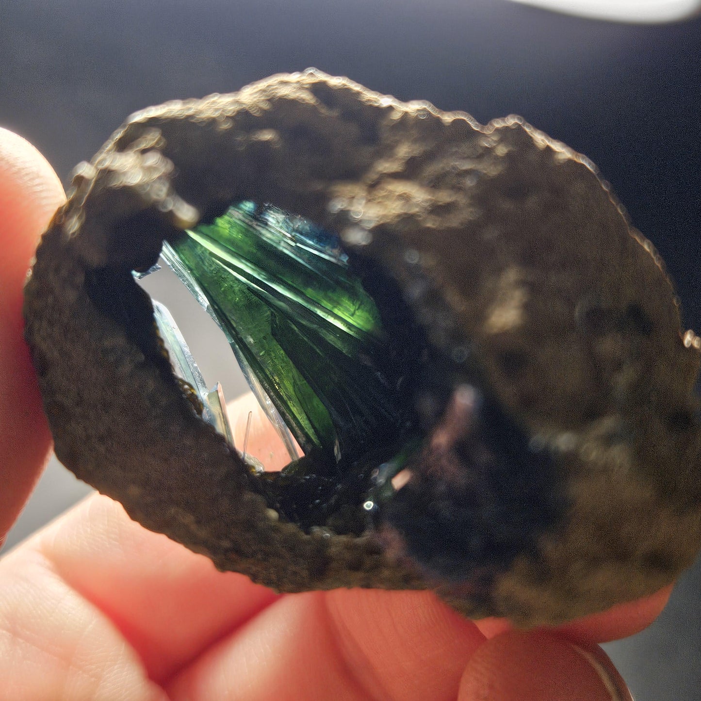 Vivianite Crystal Cluster with Botryoidal Chalcedony 63.24g, Raw Blue