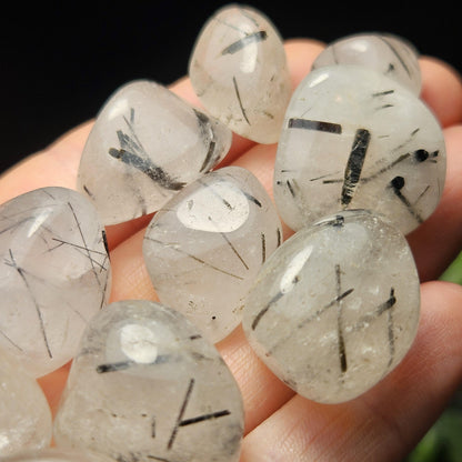 Black Rutilated Quartz, Tumbled Black Rutile in Quartz Crystal, Polished Stones