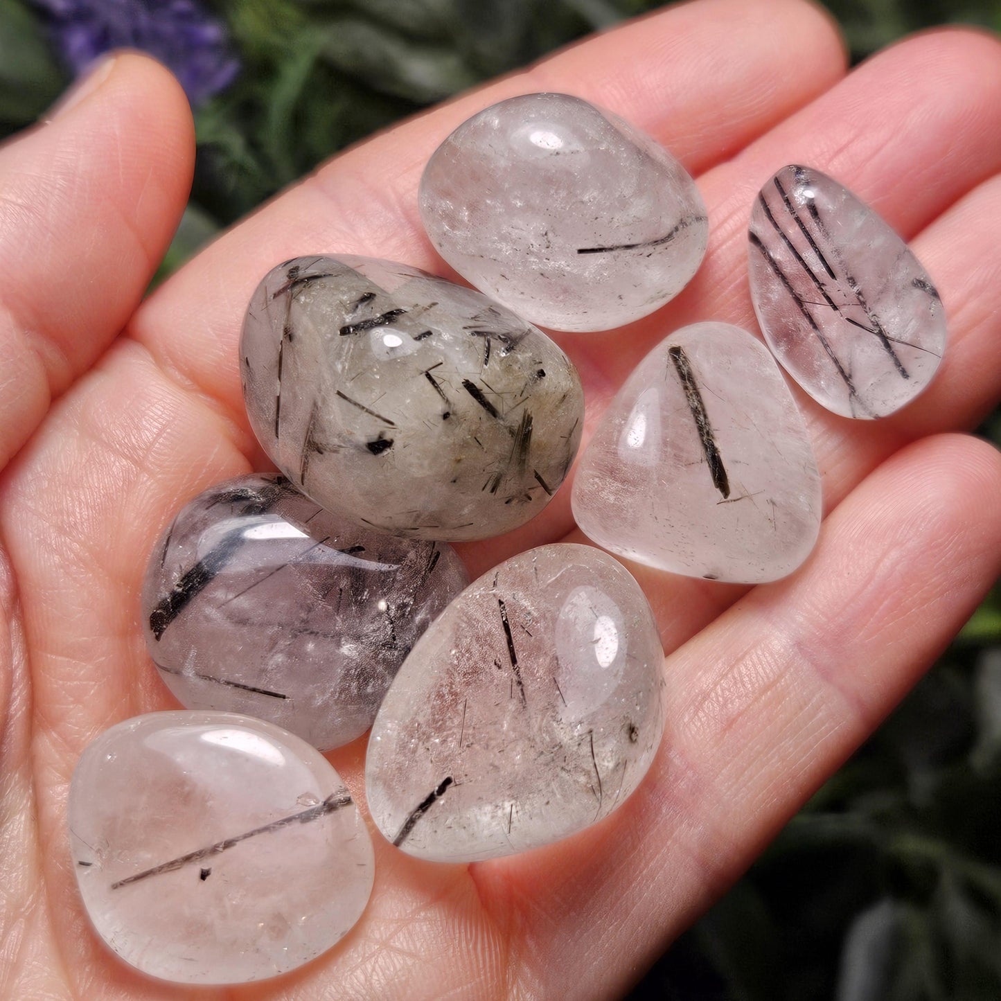 Black Rutilated Quartz, Tumbled Black Rutile in Quartz Crystal, Polished Stones
