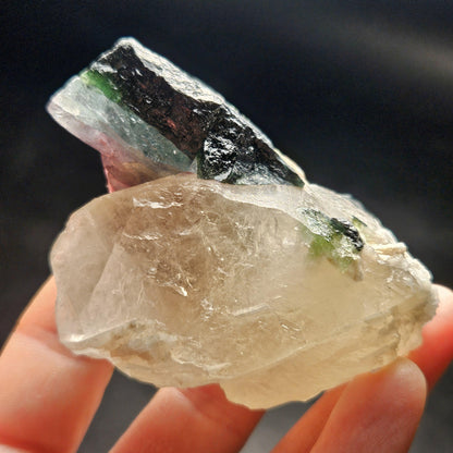 Blue Green Tourmaline in Quartz from Brazil 143.43g, Blue Black Green & Pink Raw Brazilian Tourmaline Specimen, Pink Tourmaline Crystal
