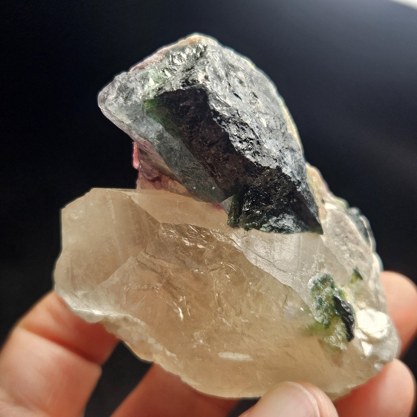 Blue Green Tourmaline in Quartz from Brazil 143.43g, Blue Black Green & Pink Raw Brazilian Tourmaline Specimen, Pink Tourmaline Crystal
