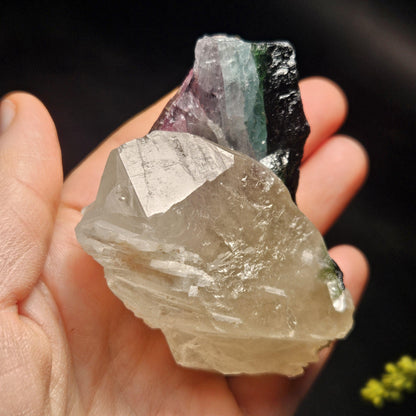 Blue Green Tourmaline in Quartz from Brazil 143.43g, Blue Black Green & Pink Raw Brazilian Tourmaline Specimen, Pink Tourmaline Crystal