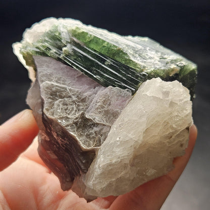 HUGE Green Tourmaline in Quartz Crystal 222.56g, Brazilian Quartz & Green Tourmaline Specimen, Tourmaline Crystal with Lepidolite