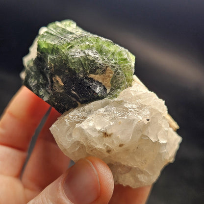 HUGE Green Tourmaline in Quartz Crystal 222.56g, Brazilian Quartz & Green Tourmaline Specimen, Tourmaline Crystal with Lepidolite