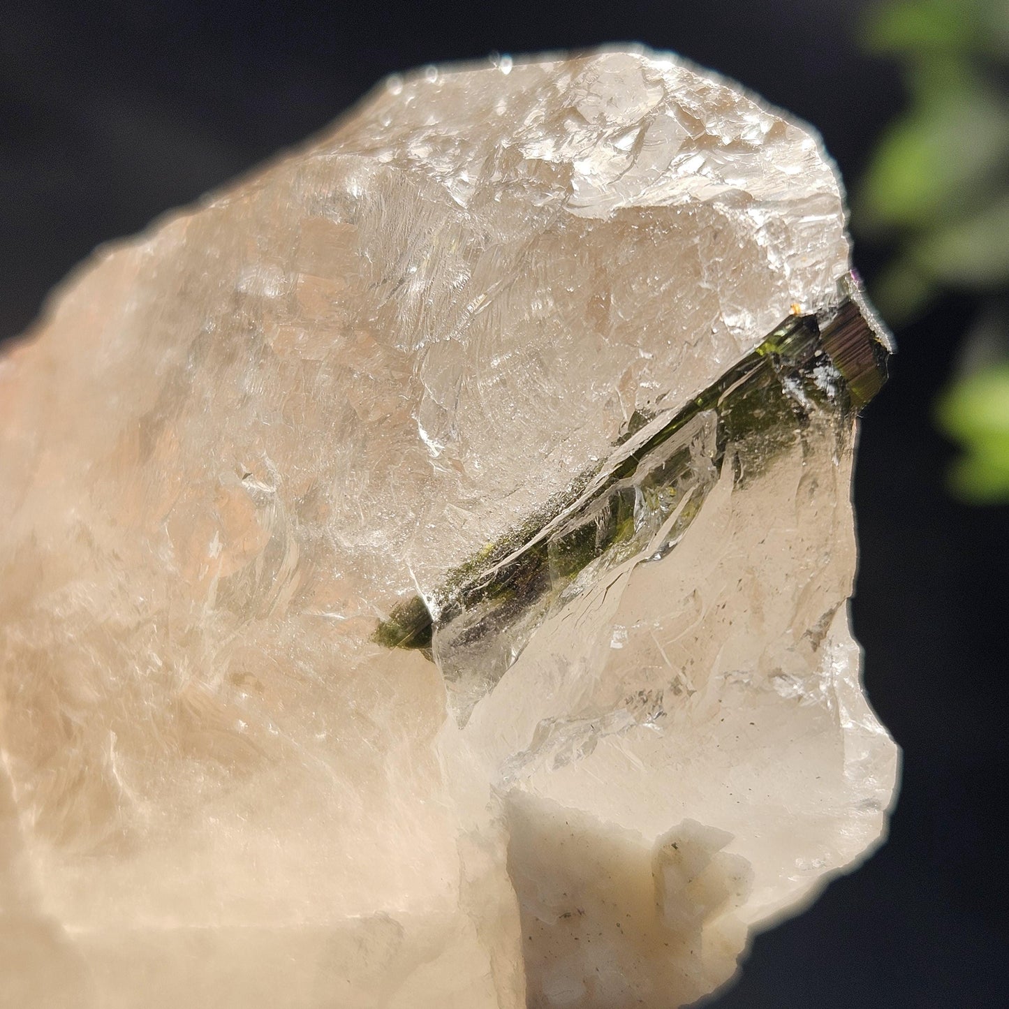 Green & Black Tourmaline in Quartz Crystal 344g, Brazilian Quartz with Tourmaline, Green Tourmaline Specimen, Tourmaline Crystal