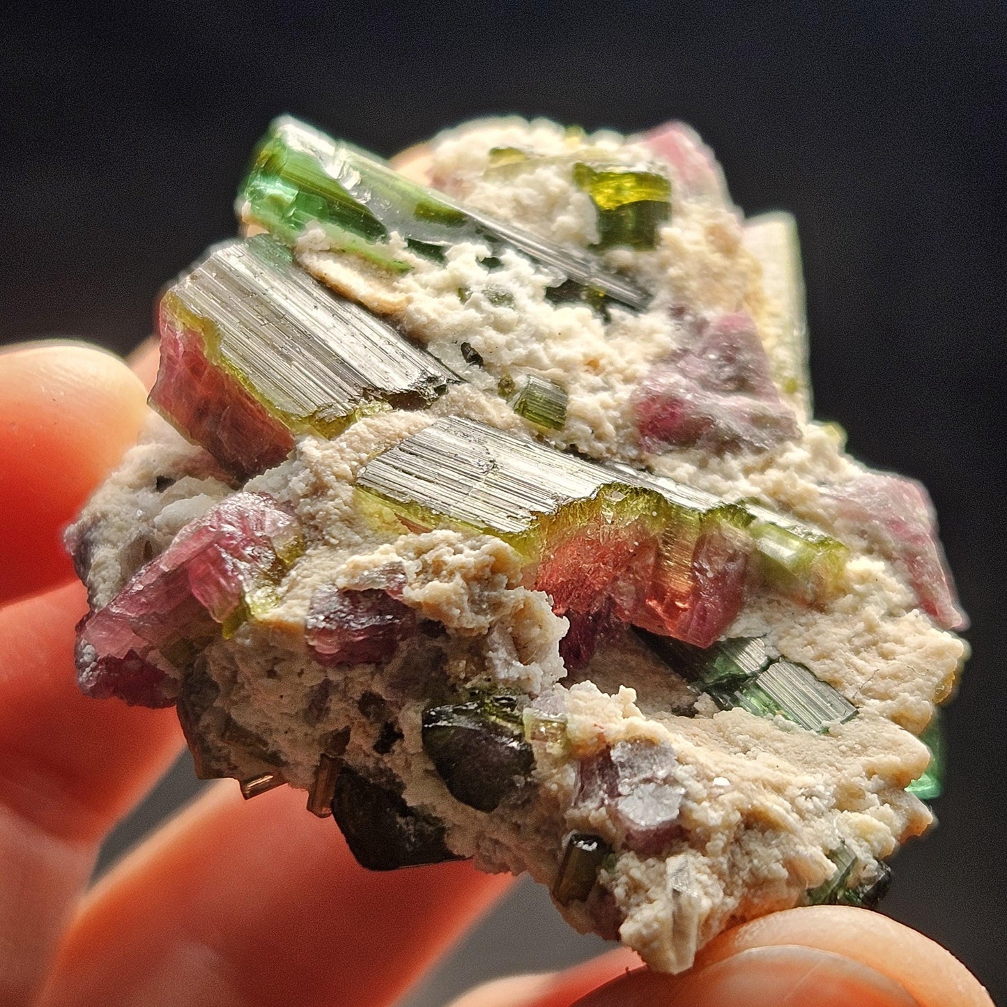 Watermelon Tourmaline Crystal Specimen 43.05g, Brazilian Quartz with Tourmaline, Pink Tourmaline Specimen, Green Tourmaline Crystal