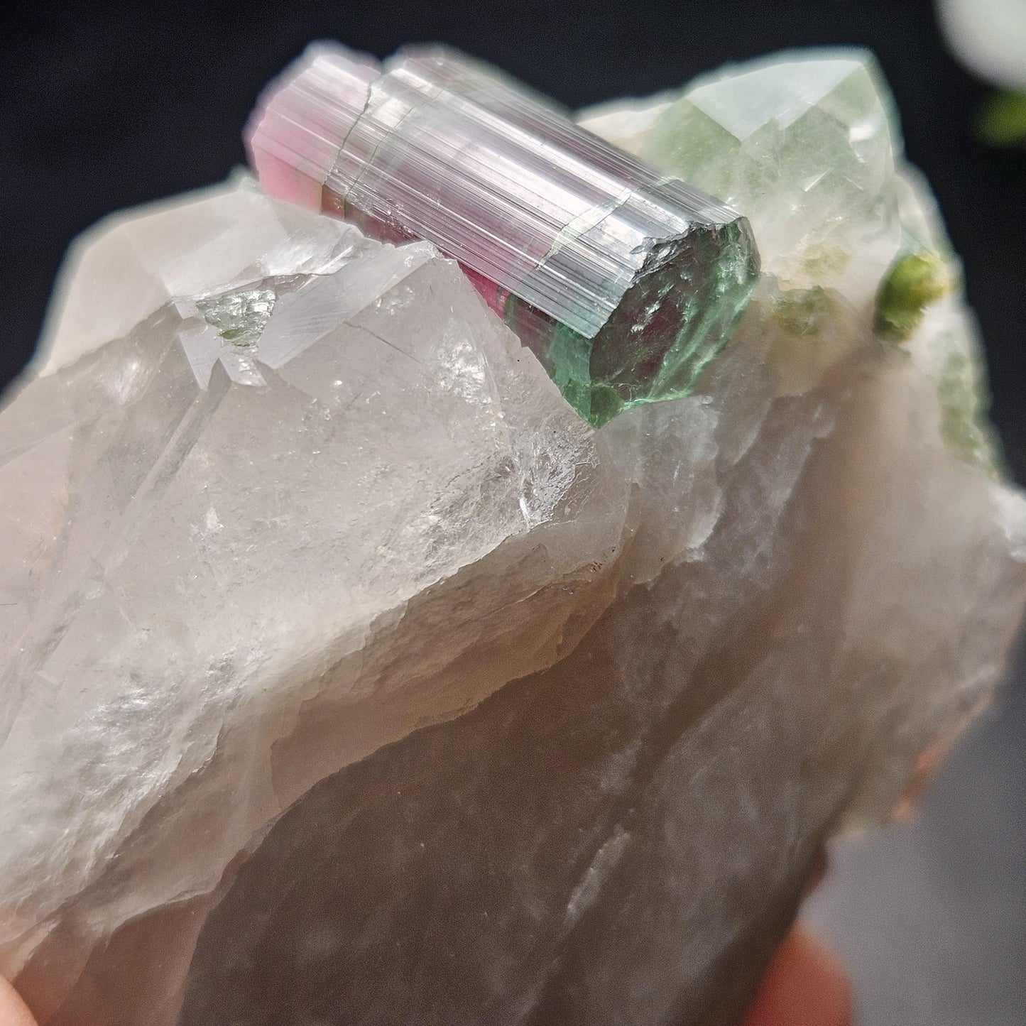 Watermelon Tourmaline on Quartz 166.23g, Terminated Bicolored Brazilian Tourmaline Specimen, Watermelon Tourmaline Crystal, Pink Tourmaline
