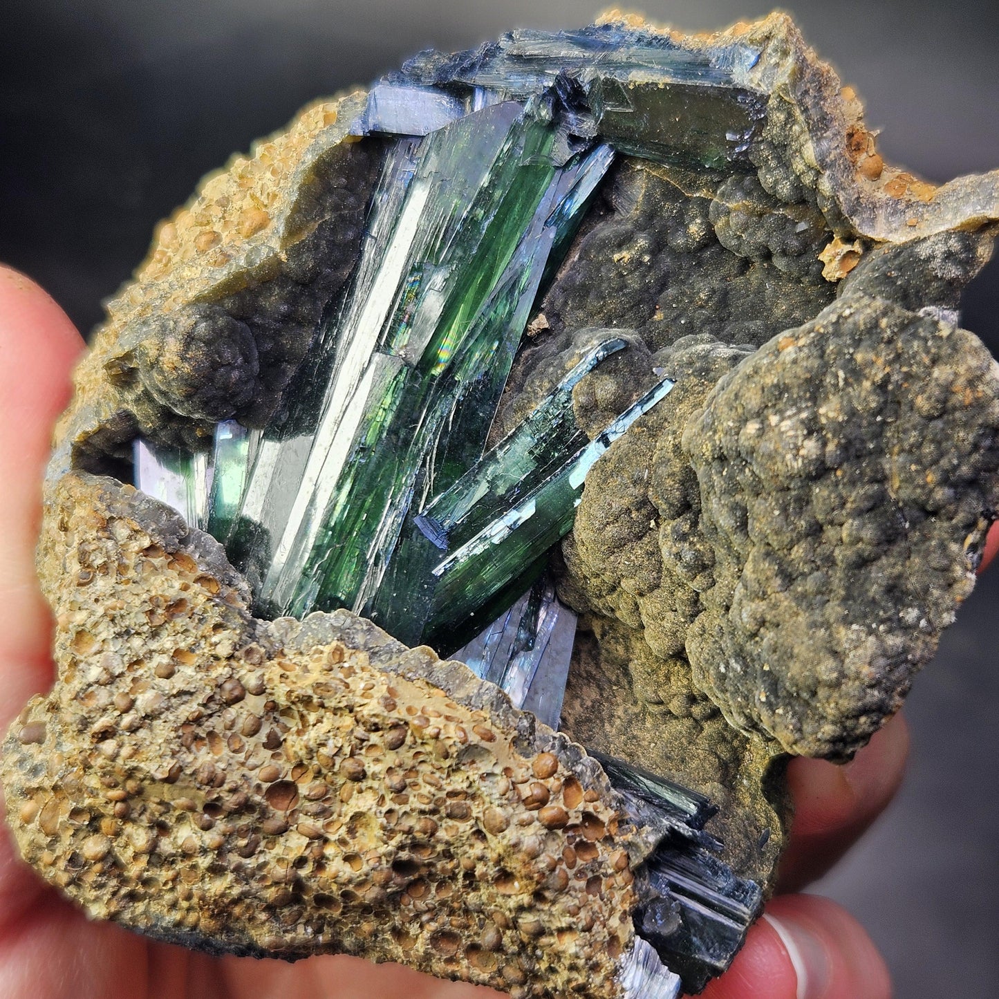 Vivianite Crystal Cluster with Rainbow Inclusions 137g, Vivianite Specimen, Raw Blue