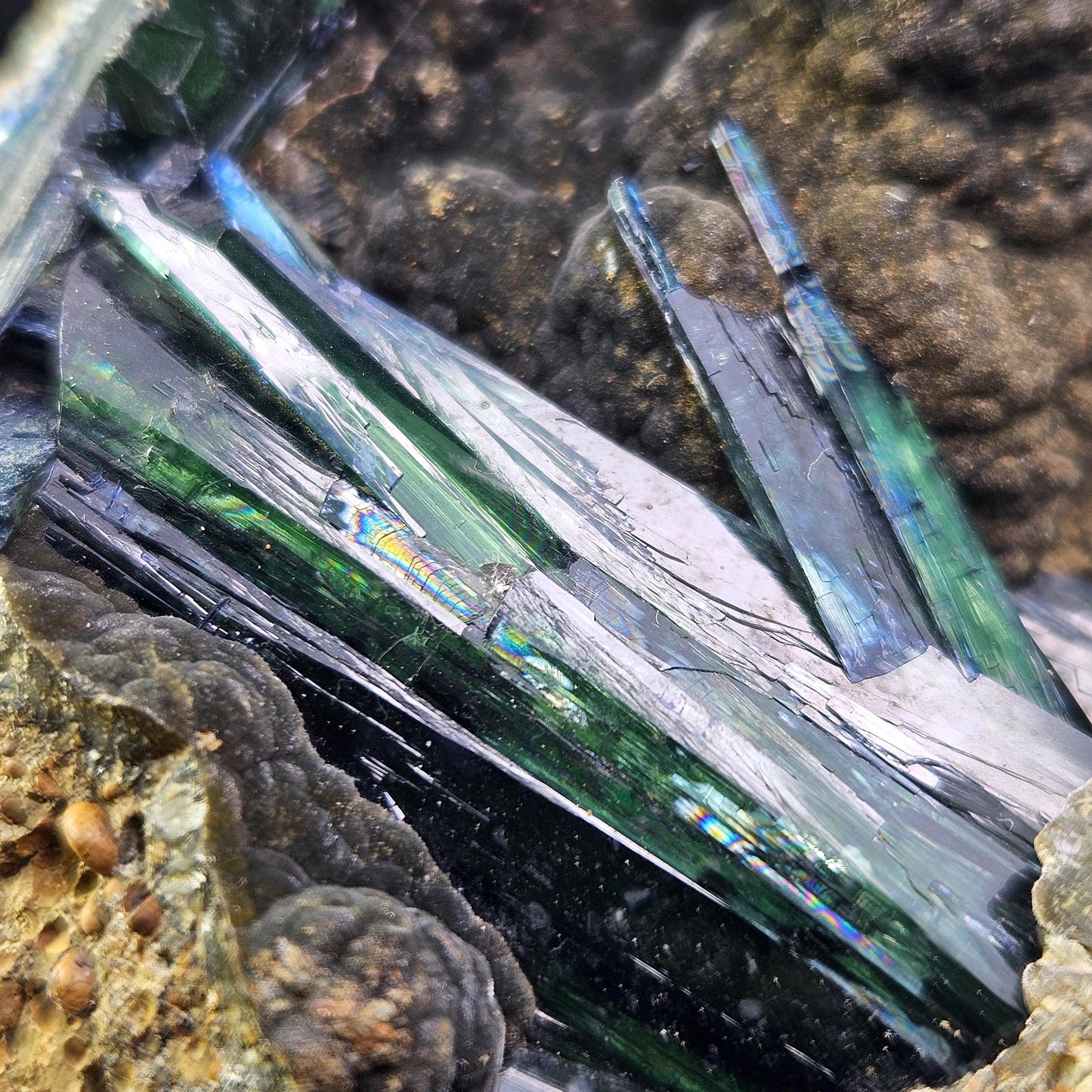 Vivianite Crystal Cluster with Rainbow Inclusions 137g, Vivianite Specimen, Raw Blue