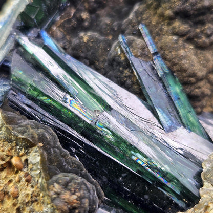 Vivianite Crystal Cluster with Rainbow Inclusions 137g, Vivianite Specimen, Raw Blue