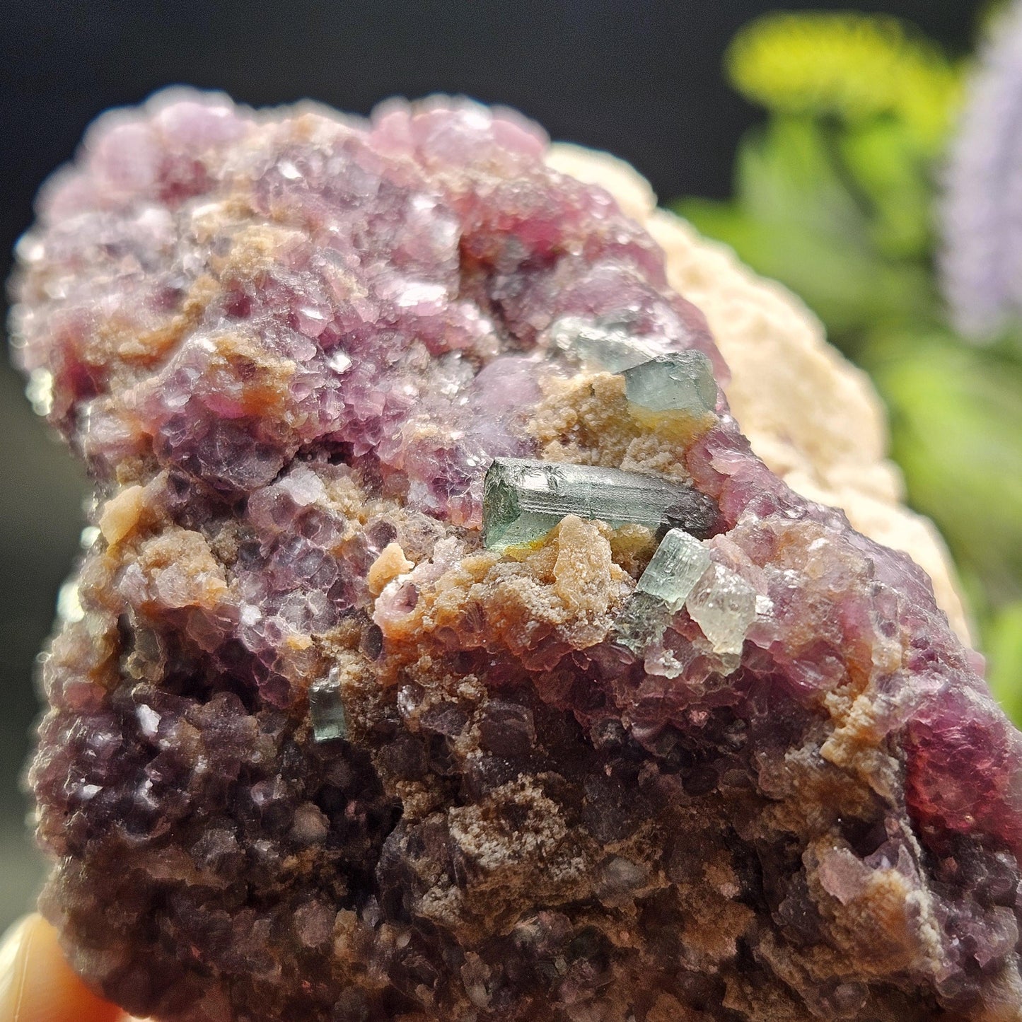 Blue Tourmaline on Lepidolite on Cleavelandite from Brazil 211g, Raw Brazilian Tourmaline Specimen, Lepidolite Crystal