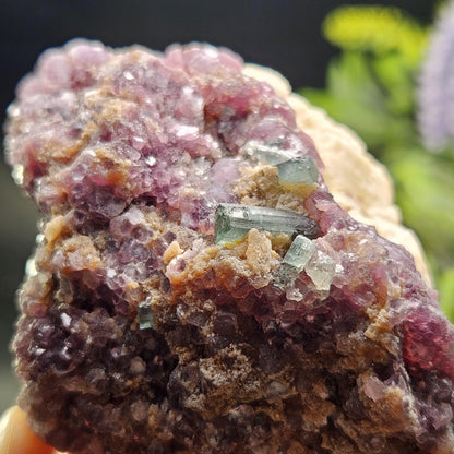 Blue Tourmaline on Lepidolite on Cleavelandite from Brazil 211g, Raw Brazilian Tourmaline Specimen, Lepidolite Crystal