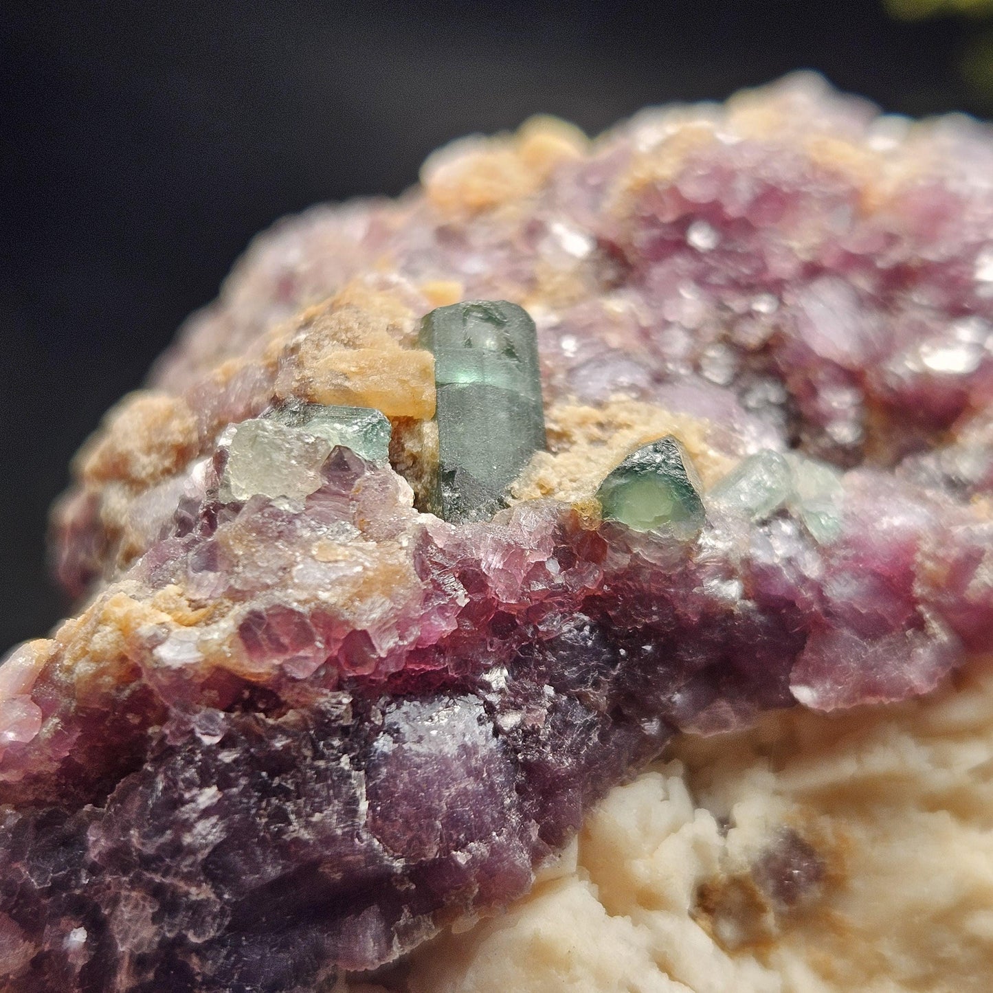 Blue Tourmaline on Lepidolite on Cleavelandite from Brazil 211g, Raw Brazilian Tourmaline Specimen, Lepidolite Crystal