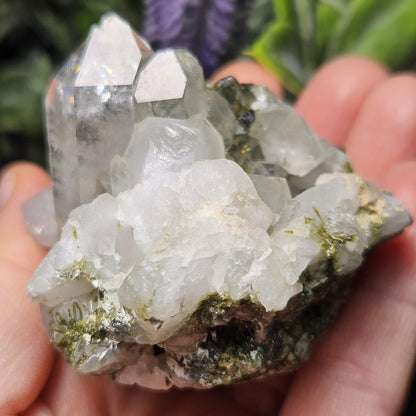 Dream Quartz Crystal Cluster 138g, Epidote in Quartz Cluster, Green Epidote Inclusions in Terminated Quartz