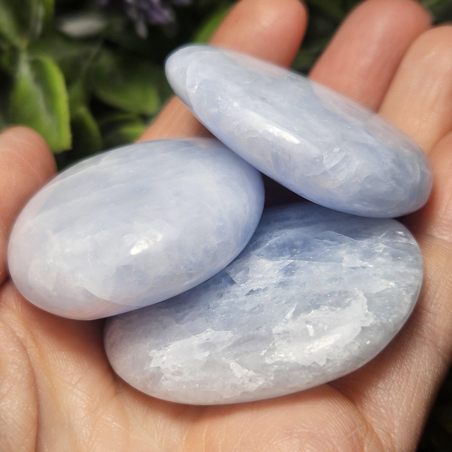 Blue Calcite Palm Stone 1.5"+, Sky Blue Calcite Polished, Blue Calcite Crystal, Polished Blue Calcite