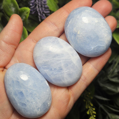 Blue Calcite Palm Stone 1.5"+, Sky Blue Calcite Polished, Blue Calcite Crystal, Polished Blue Calcite
